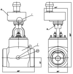 Клапан регулирующий Ду250, Ру24,5МПа, Траб=300° С, с электроприводом МЭОФ-1000/25- 0,25У-97КО, ст20