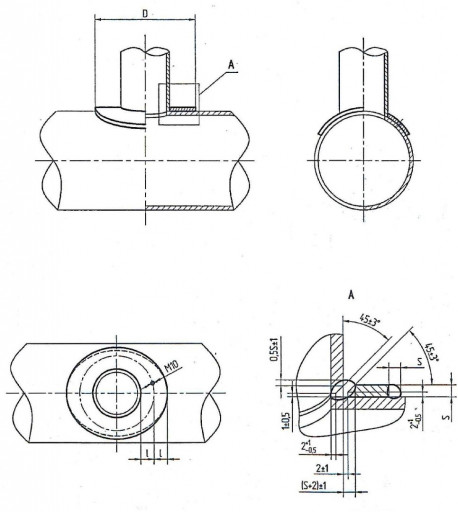 Врезка штуцера в трубу чертеж. Укрепляющие кольца штуцеров гост. Чертеж шва врезки штуцера в аппарат ду200. Приварка днища к обечайке чертеж. Сигнальное отверстие в укрепляющих кольцах люков.