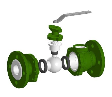 Краны шаровые химические​ DN 15–200 | FEP / PTFE ​/ PFA | PN 16 / PN 25