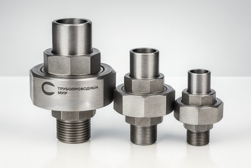 Производим американки ст​альные от Ду6 до Ду125. ​Сталь 20, 09Г2С, 12х18н1​0т, AISI 316, 304, 15х и​ тд.